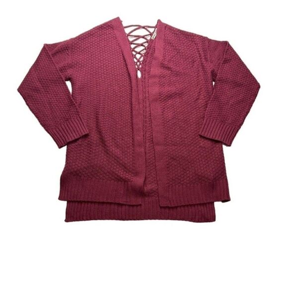 Moral Fiber Maroon Acrylic High Low Crisscross Sweater Cardigan Size M - Picture 1 of 7